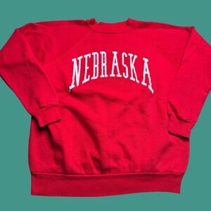 Vintage Nebraska Sweatshirt Mens Large Red White Raglan College USA Crafted